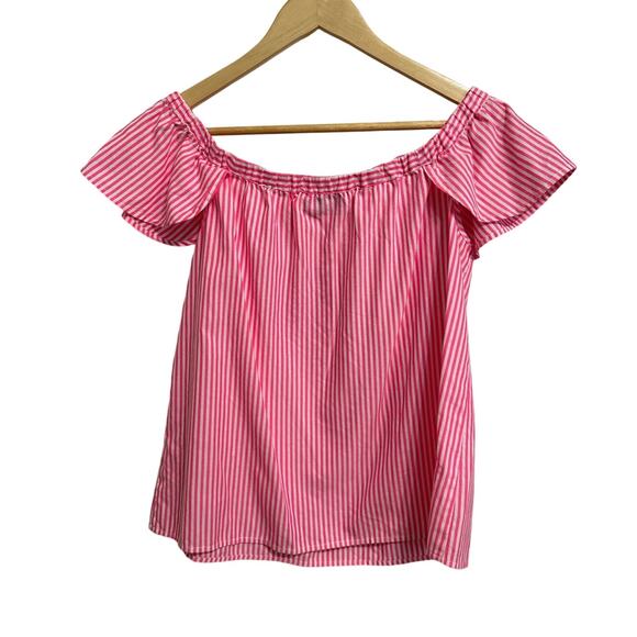 Vineyard Vines oxford stripe off shoulder top‎ bright coral size Small - Picture 5 of 5